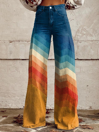 Chevron Print Wide Leg Trousers in Multicolour — VerolynBoutique