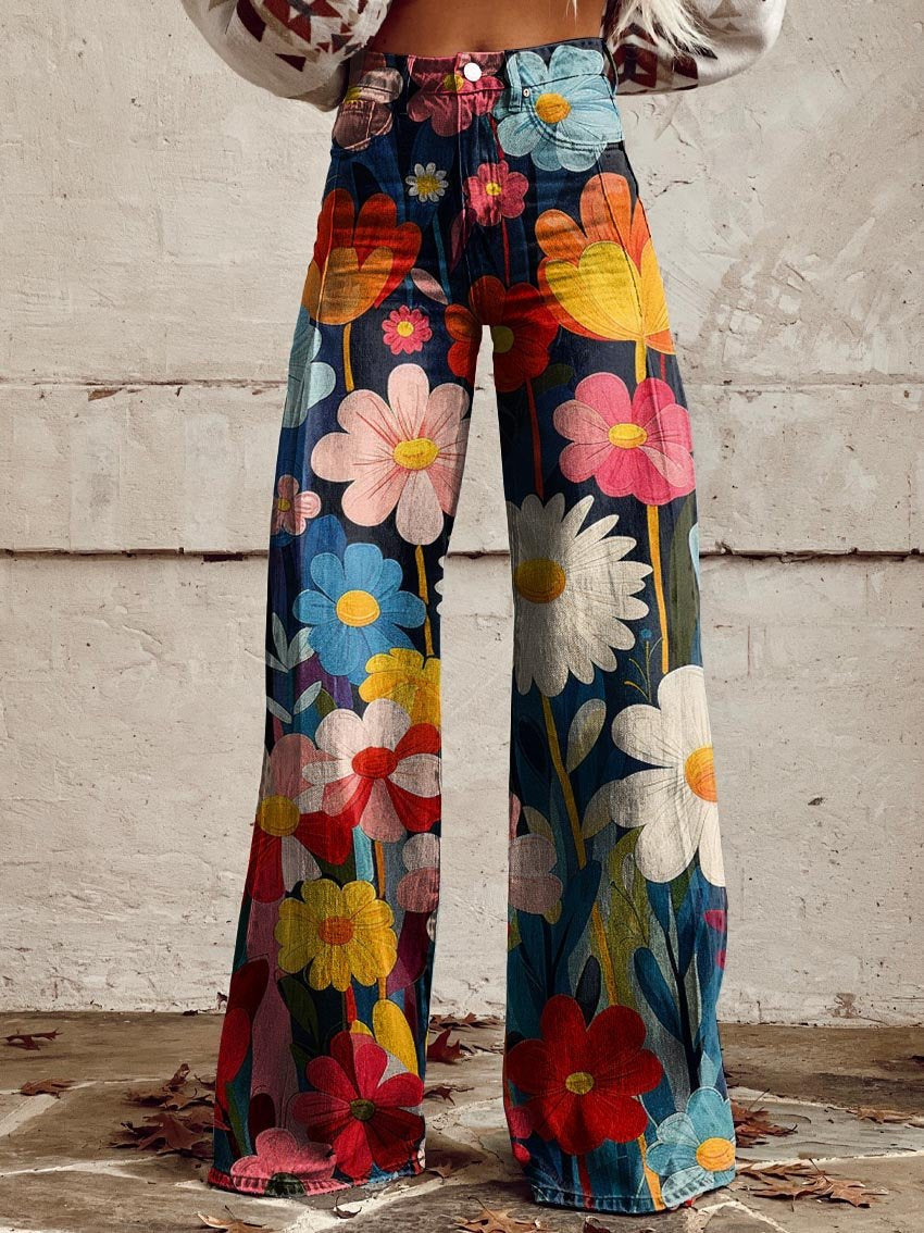Bold Floral Wide Leg Trousers in Multicolour — VerolynBoutique