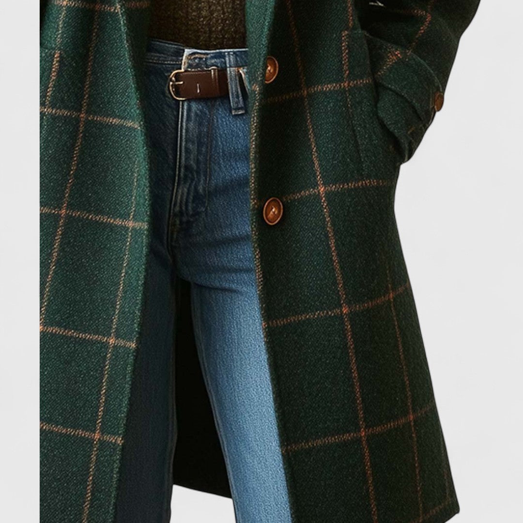 Plaid Tweed Lapel Coat in Green — VerolynBoutique