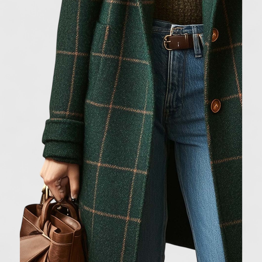 Plaid Tweed Lapel Coat in Green — VerolynBoutique