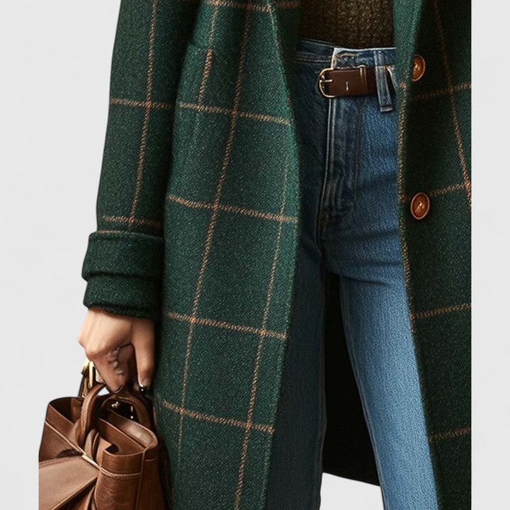 Plaid Tweed Lapel Coat in Green — VerolynBoutique