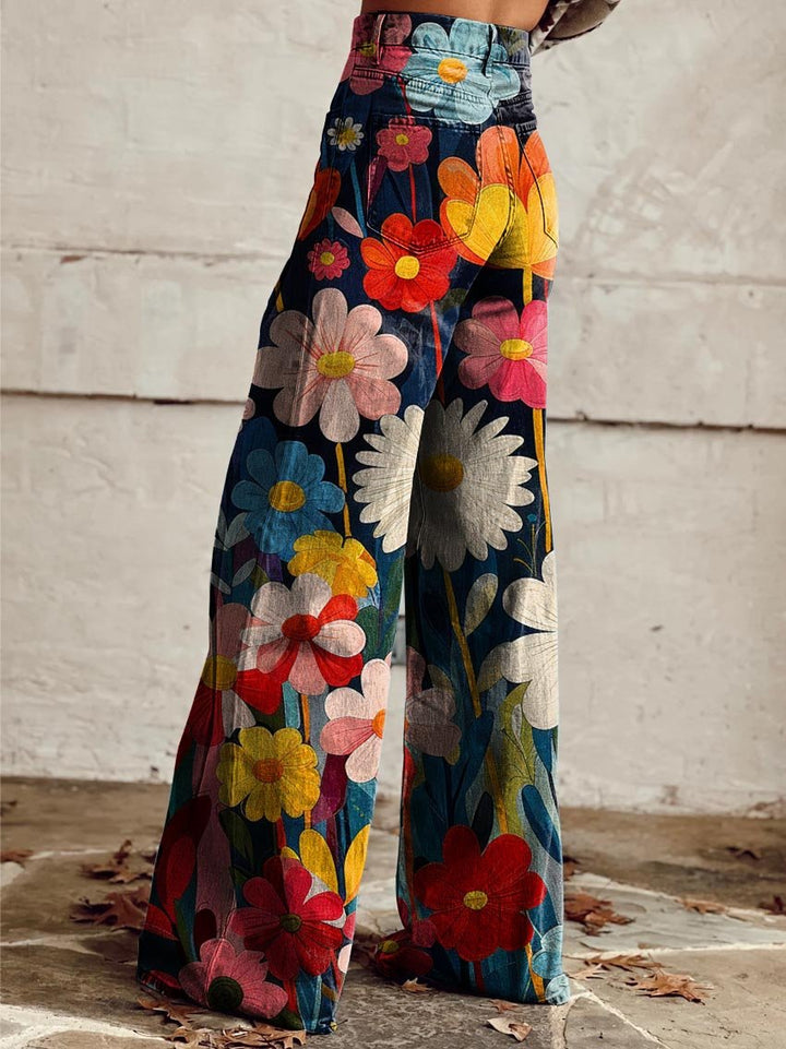 Bold Floral Wide Leg Trousers in Multicolour — VerolynBoutique