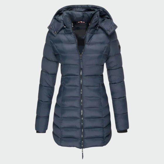 Detachable Hood Longline Puffer Coat in Blue — VerolynBoutique