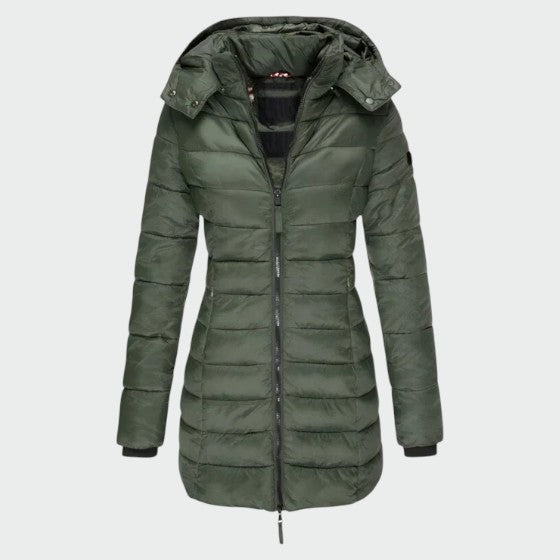 Detachable Hood Longline Puffer Coat in Green — VerolynBoutique