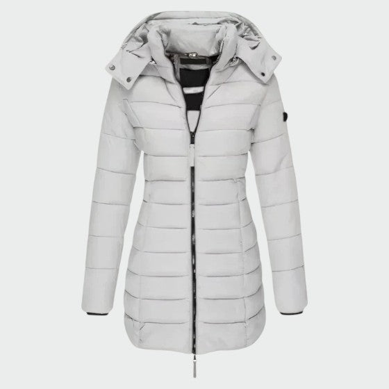 Detachable Hood Longline Puffer Coat in Grey — VerolynBoutique