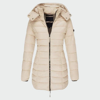 Detachable Hood Longline Puffer Coat in Beige — VerolynBoutique
