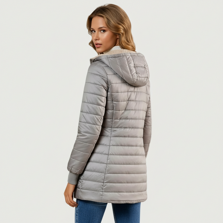 Slim Quilted Plush-Lined Jacket in Grey — VerolynBoutique