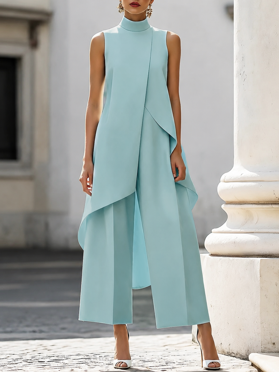 Draped Wide Leg Jumpsuit in Aqua — VerolynBoutique