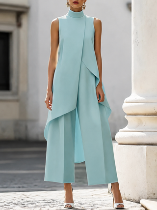 Draped Wide Leg Jumpsuit in Aqua — VerolynBoutique