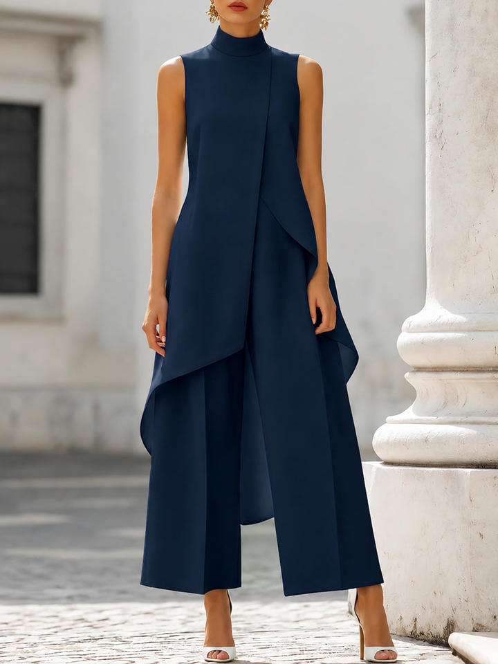 Draped Wide Leg Jumpsuit in Navy — VerolynBoutique