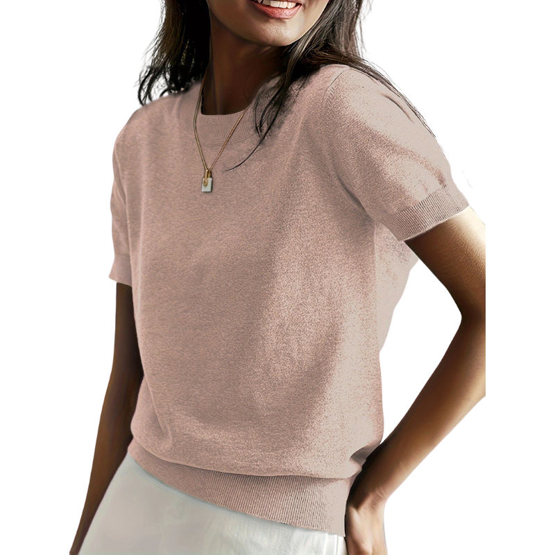 Ribbed Hem Round Neck Top in Lilac — VerolynBoutique