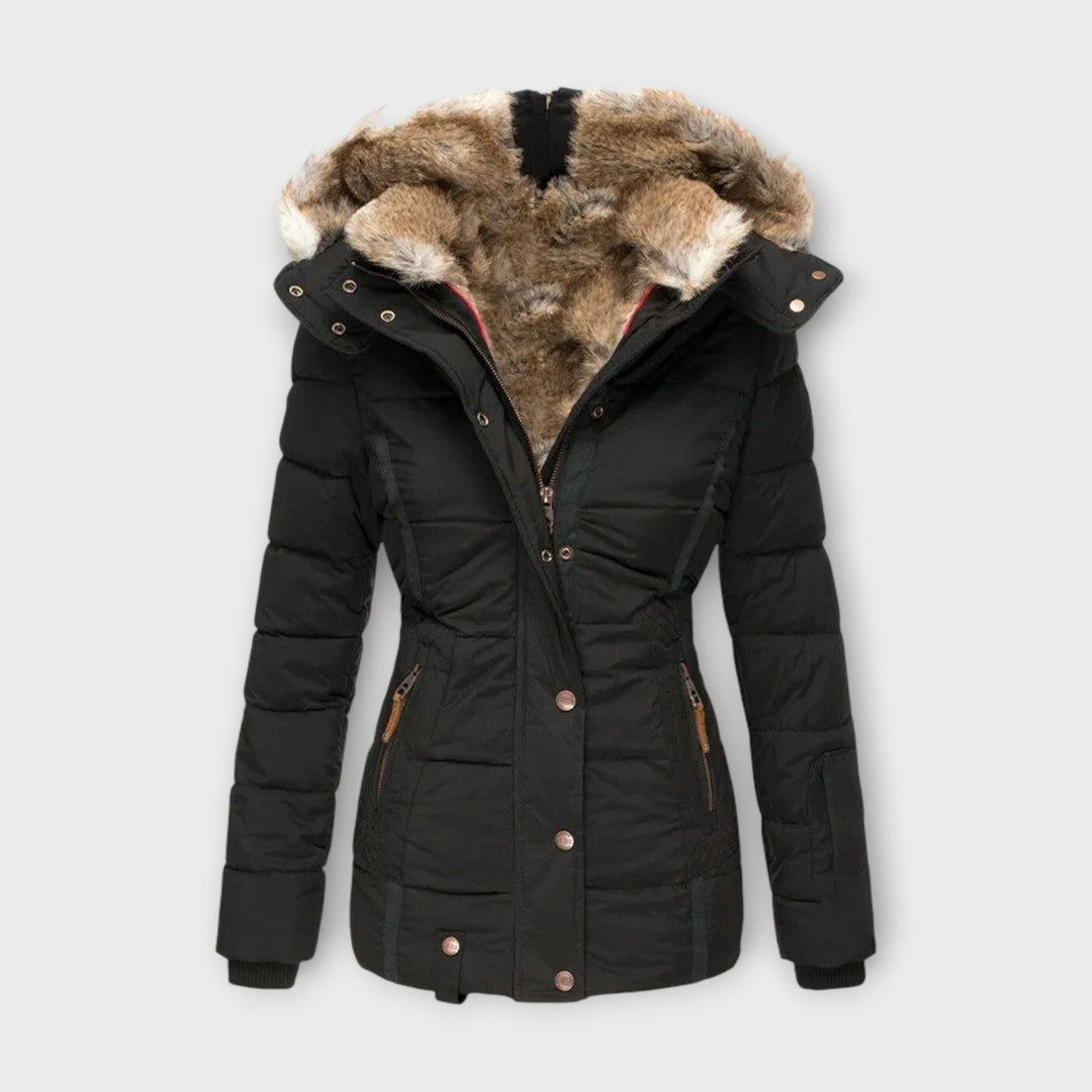 Fur-Lined Hood Padded Jacket in Black — VerolynBoutique