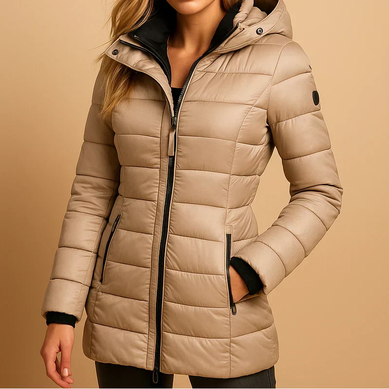 Lightweight Fitted Down Puffer Jacket in Beige — VerolynBoutique