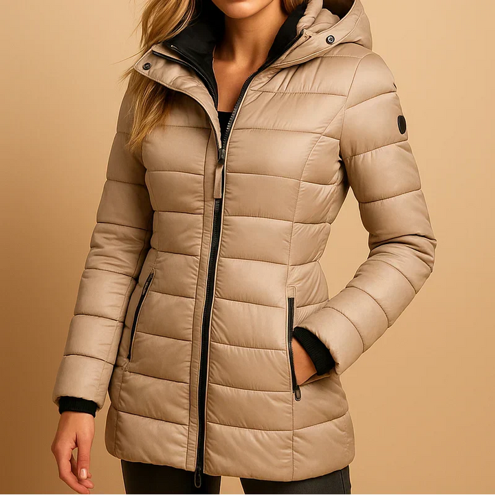 Lightweight Fitted Down Puffer Jacket in Beige — VerolynBoutique