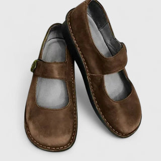 Cushioned Touch-Fasten Mary Janes in Brown — VerolynBoutique