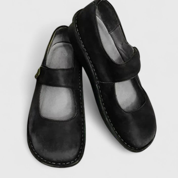 Cushioned Touch-Fasten Mary Janes in Black — VerolynBoutique