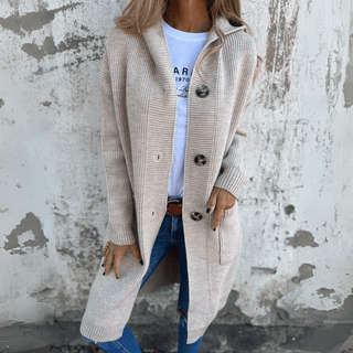 Longline Hooded Knit Cardigan in Beige — VerolynBoutique