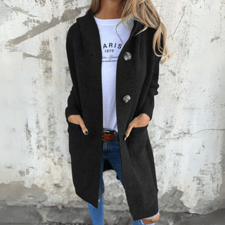 Longline Hooded Knit Cardigan in Black — VerolynBoutique