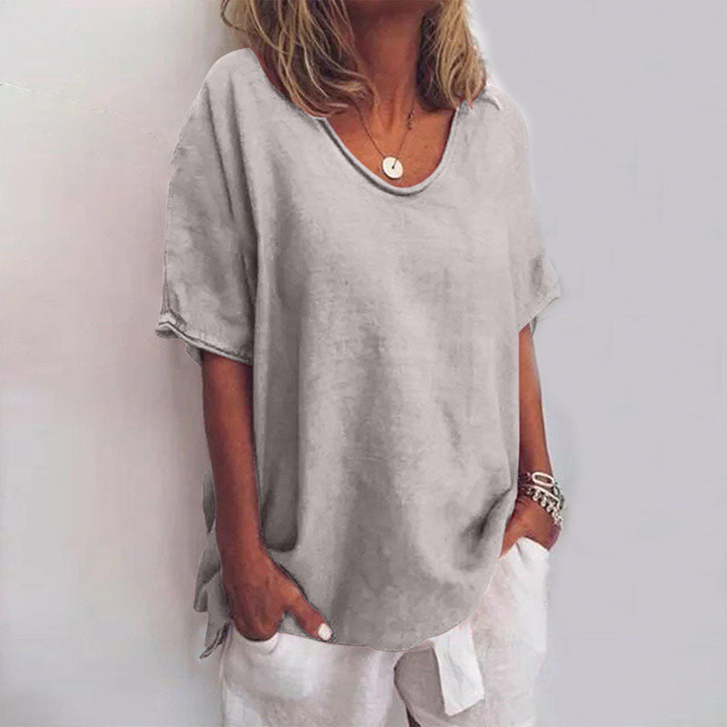 Loose Fit Crew Neck Top in Grey — VerolynBoutique