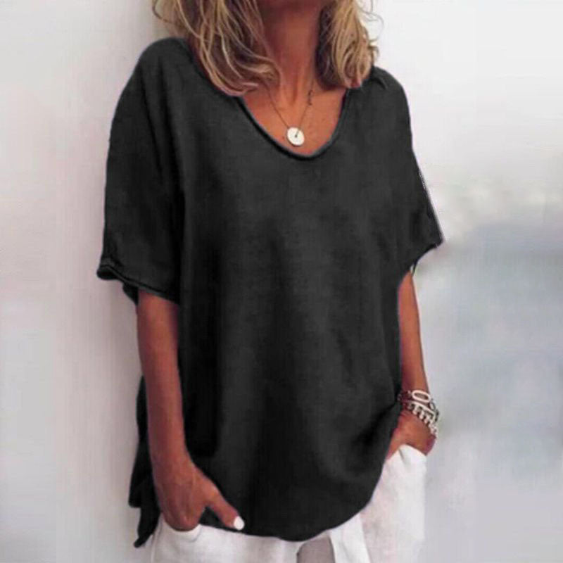 Loose Fit Crew Neck Top in Black — VerolynBoutique