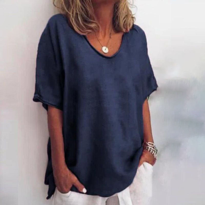 Loose Fit Crew Neck Top in Navy — VerolynBoutique