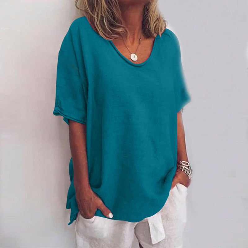 Loose Fit Crew Neck Top in Blue — VerolynBoutique