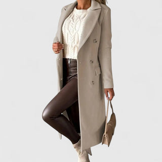 Shaped Waist Longline Coat in Beige — VerolynBoutique
