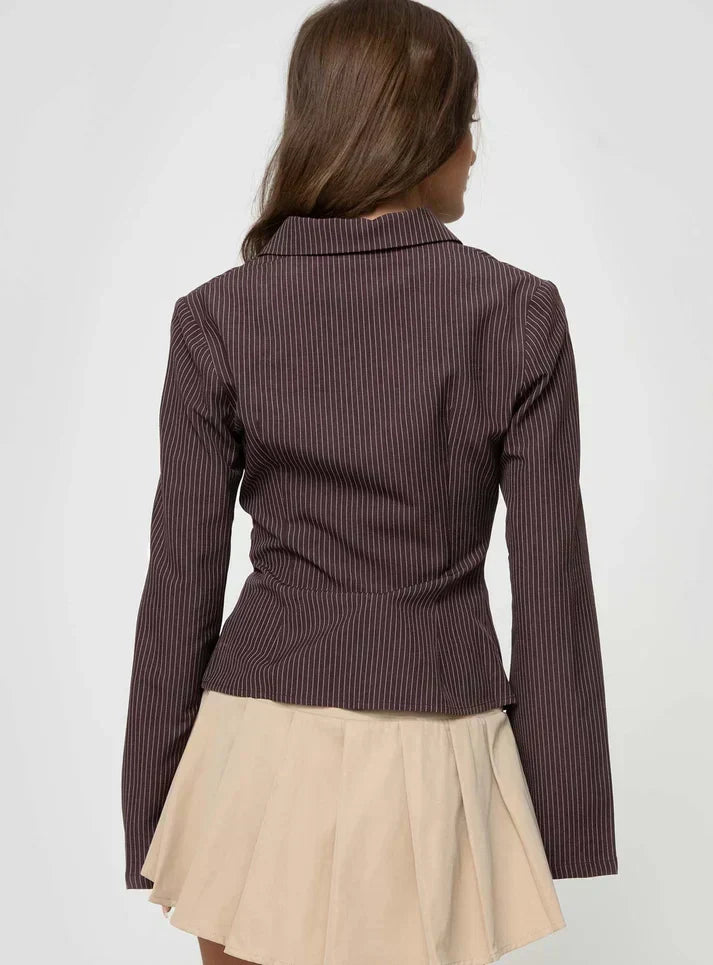Flared Sleeve Collared Button Top in Brown — VerolynBoutique