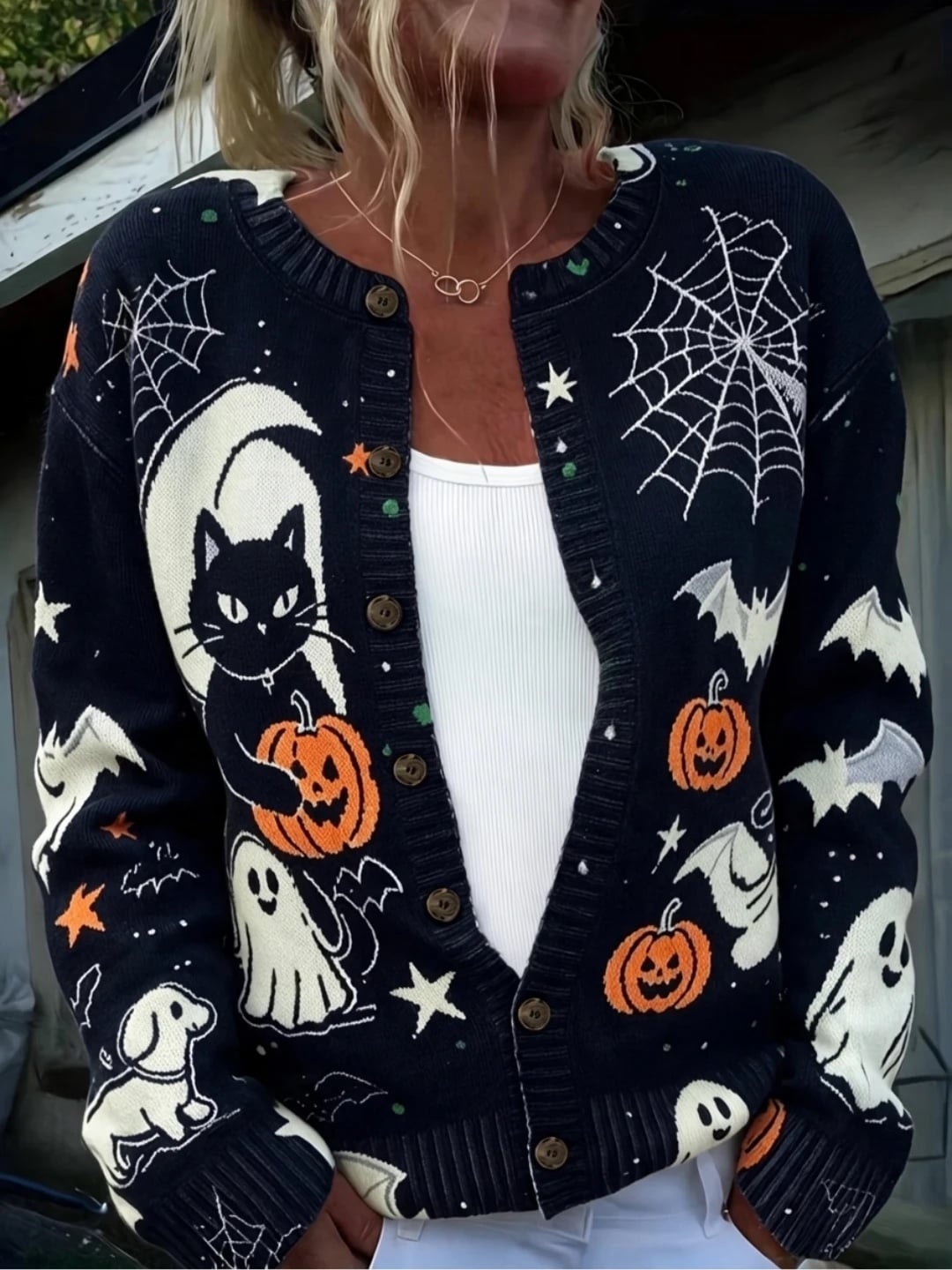 Verolyn navy halloween night scene cardigan
