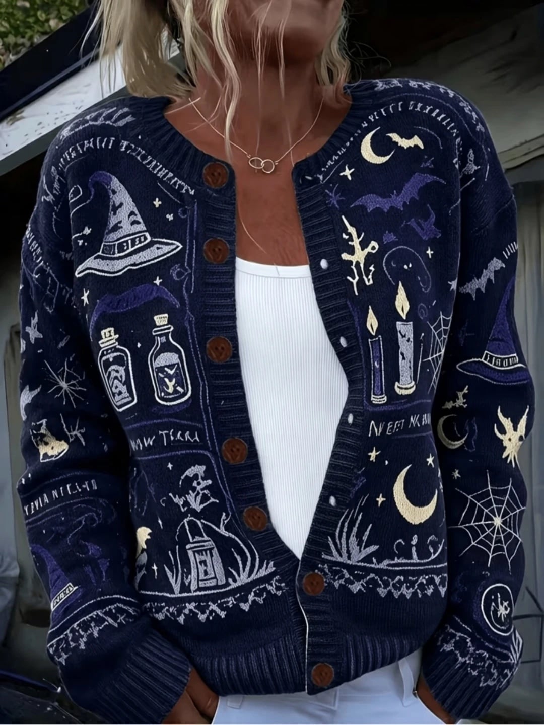 Verolyn navy spellbook halloween cardigan