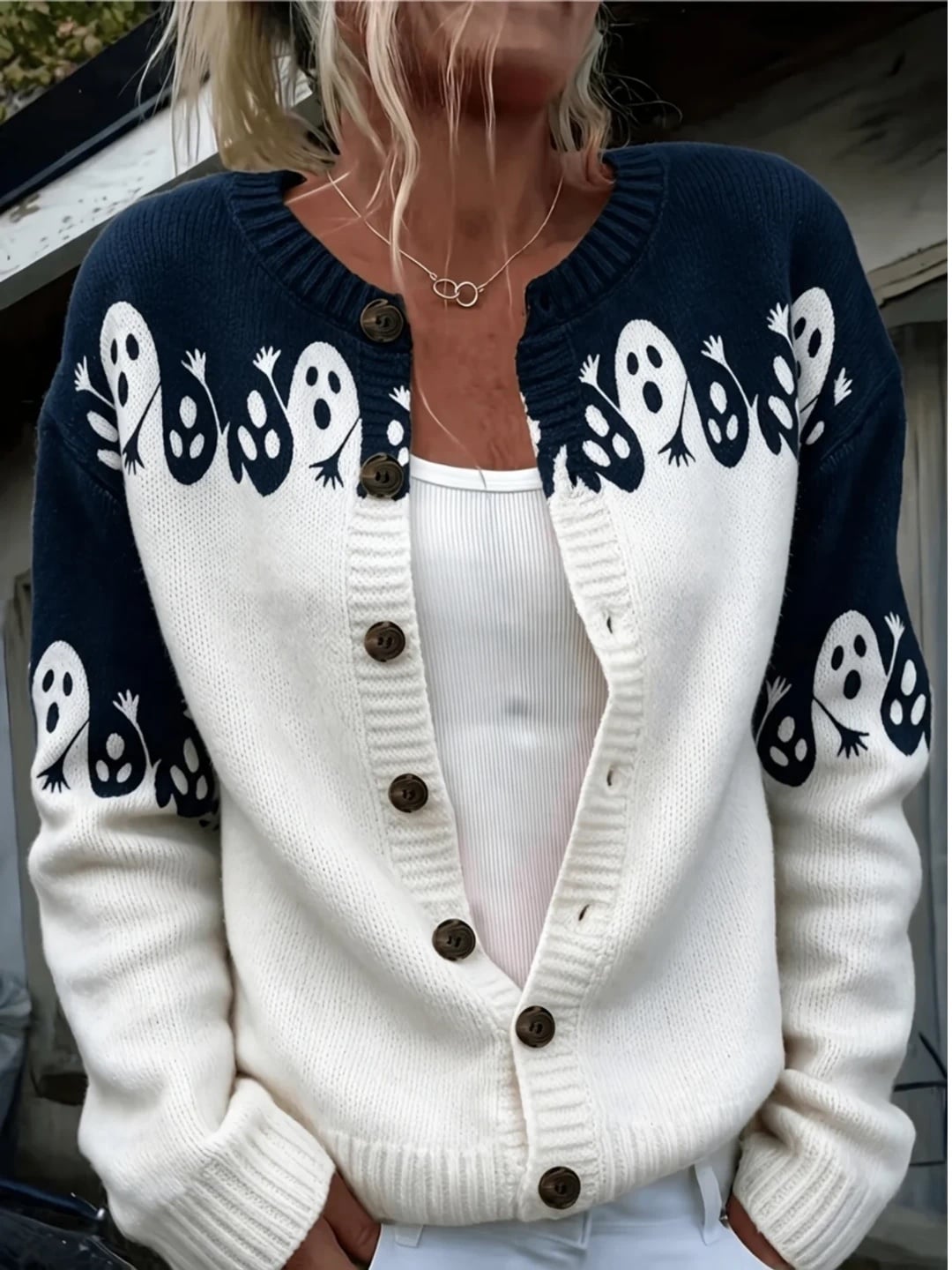 Verolyn navy waving ghost halloween cardigan