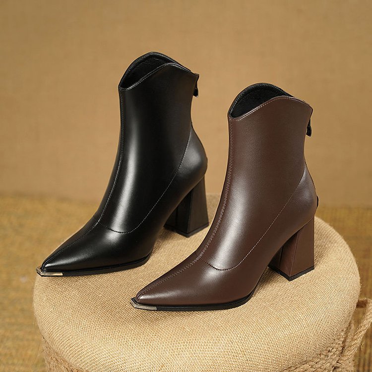 Metal Tip Pointed Ankle Boots in Black — VerolynBoutique