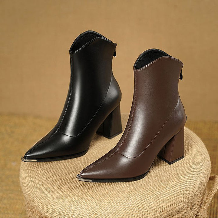 Metal Tip Pointed Ankle Boots in Black — VerolynBoutique