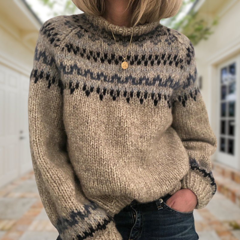 Verolyn oatmeal nordic yoke high neck jumper – view 2