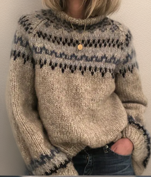 Verolyn oatmeal nordic yoke high neck jumper