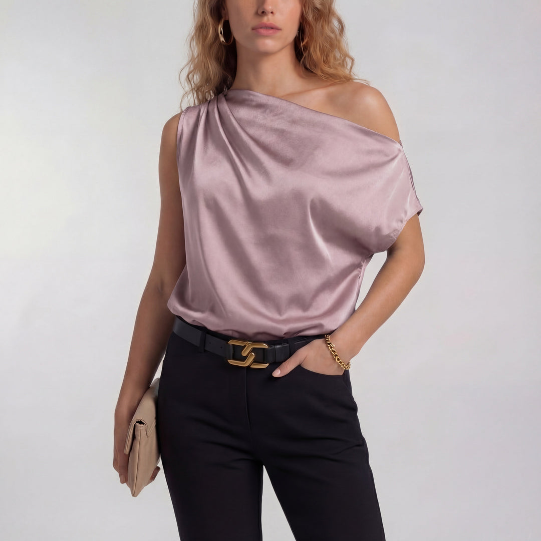 Draped One-Shoulder Blouse in Purple — VerolynBoutique