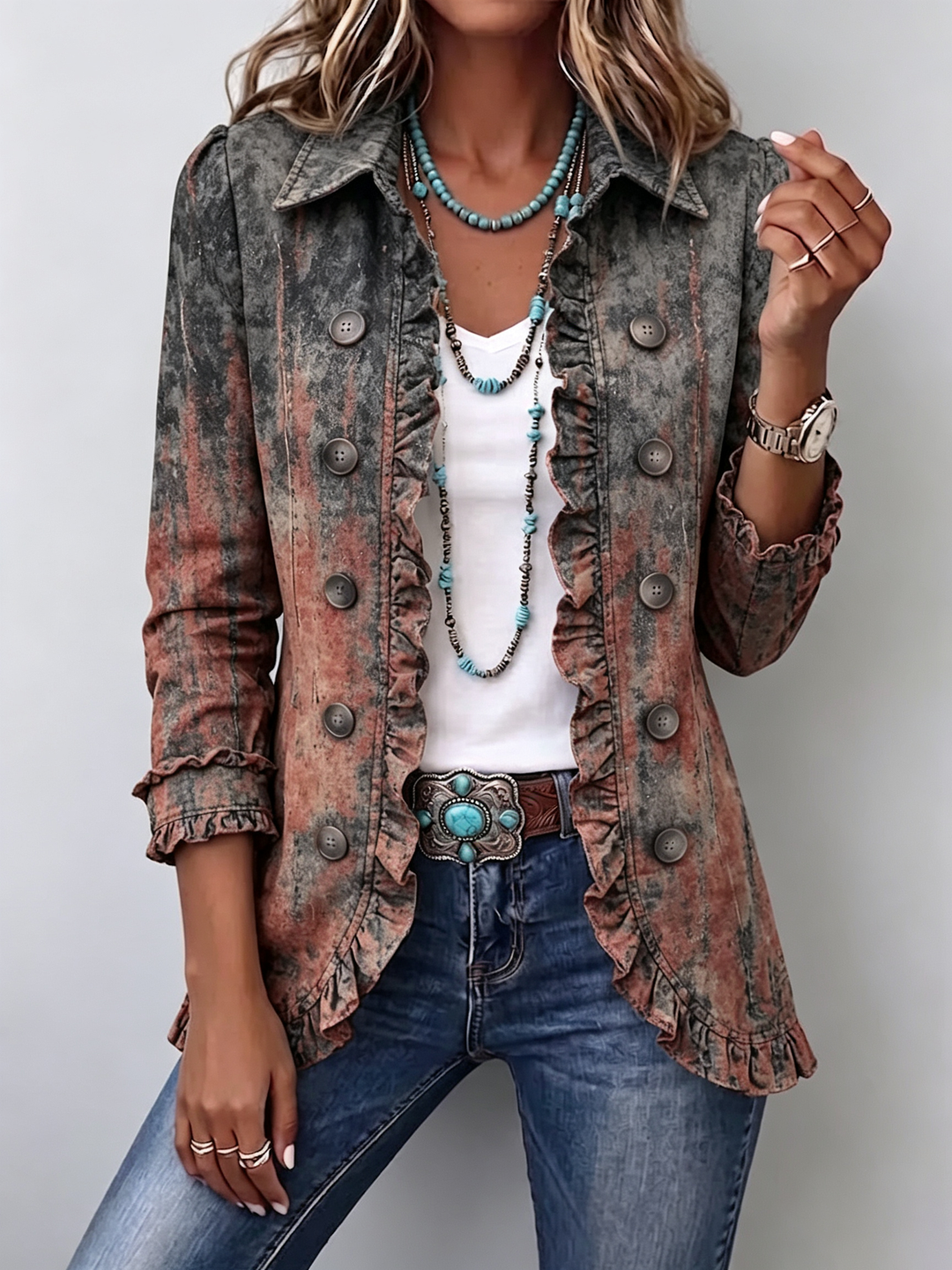 Verolyn desert ombré textured ruffle jacket in multicolour