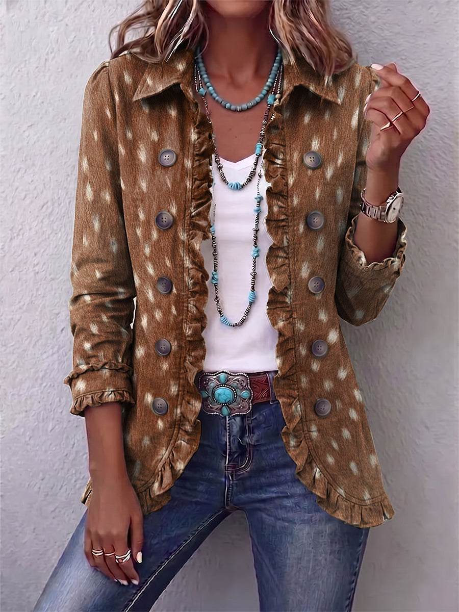 Verolyn brown animal print ruffle jacket in brown