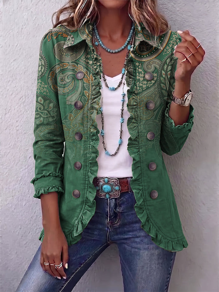 Verolyn green boho paisley ruffle jacket in green
