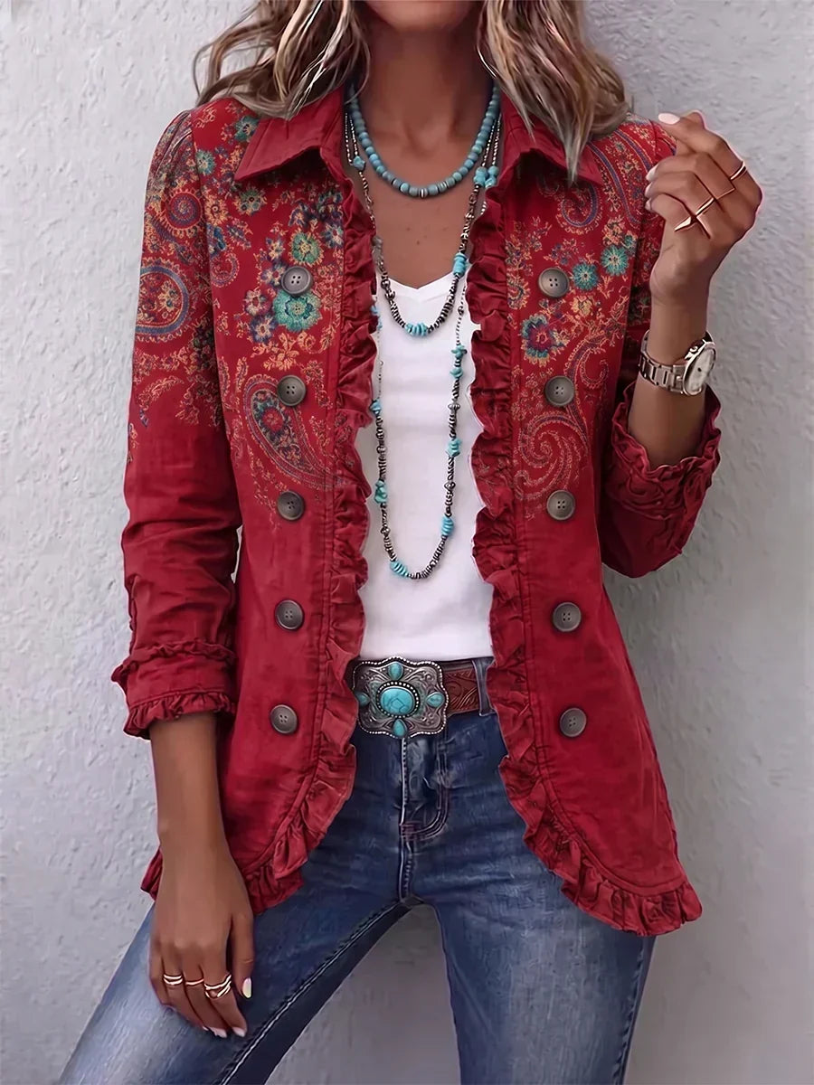 Verolyn red boho paisley ruffle jacket in red