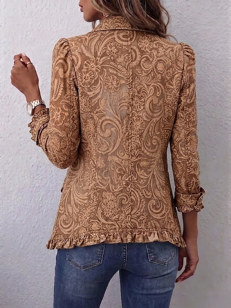 Verolyn brown vintage floral ruffle jacket – view 2