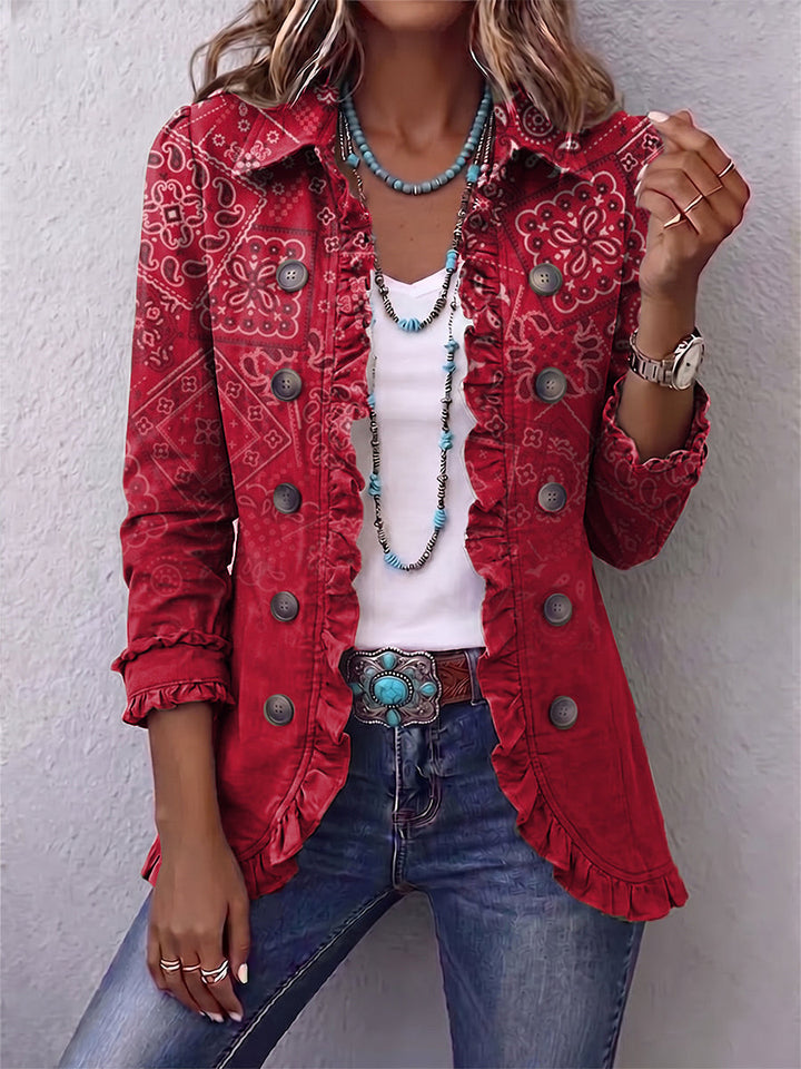 Verolyn red ombré paisley ruffle jacket in red