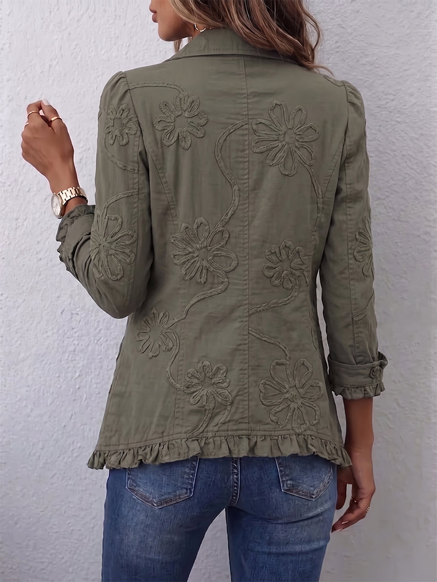 Verolyn retro green embroidered ruffle jacket – view 2