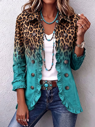Verolyn ombré leopard blazer in turquoise