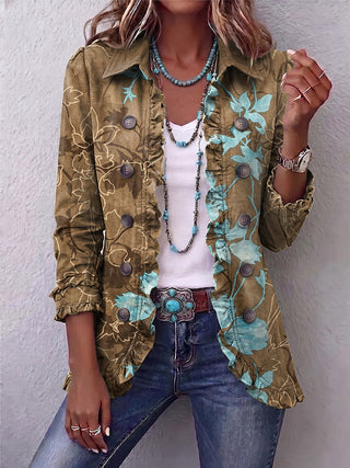 Verolyn olive &amp; turquoise floral ruffle jacket in olive &amp; turquoise