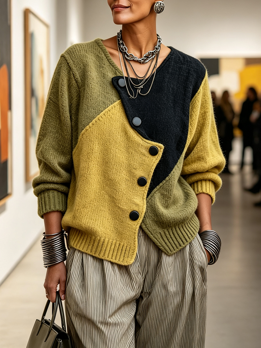Verolyn asymmetric colour block knit jumper – view 2