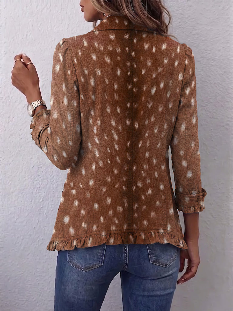 Verolyn brown animal print ruffle jacket – view 2