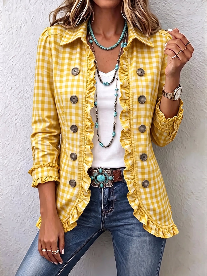 Verolyn gingham ruffle button jacket in yellow