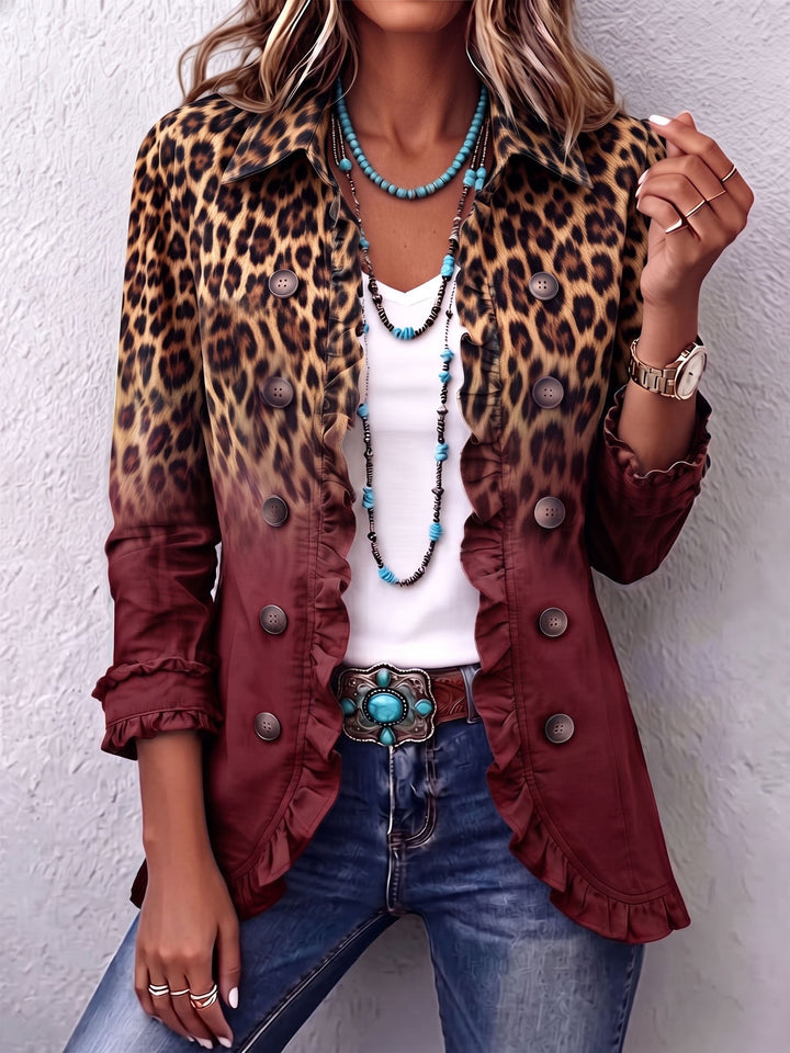 Verolyn ombré leopard blazer in burgundy
