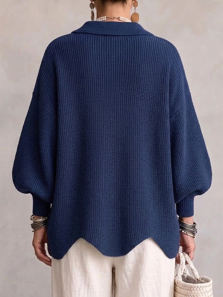 Gold Button Oversized Cardigan in Navy — VerolynBoutique